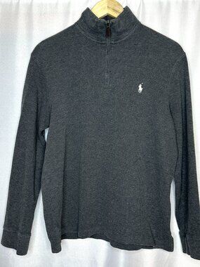 Polo Ralph Lauren Mens Quarter Zip Estate Rib Pullover, Small Dark Gray Preppy
